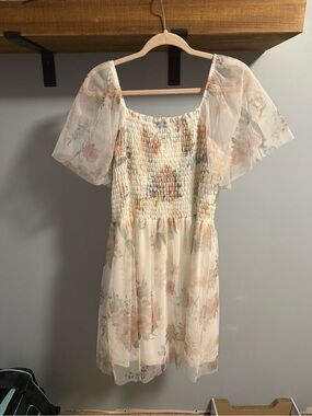Baltic Born Cream Floral Smocked Mini Dress with Pastel Accents